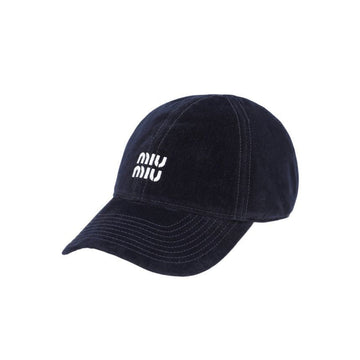 MIU MIU Velours Baseballmütze mit besticktem Logo in Navy 153589224 [P]