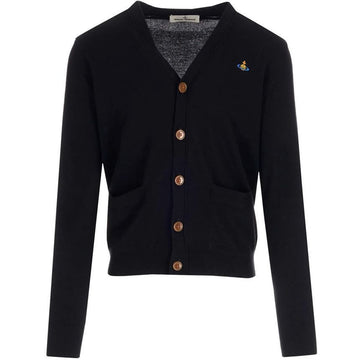 Vivienne Westwood V-neck Cardigan with ORB Logo Embroidery Black 2701000P Y0010 N401 153209265 [P]