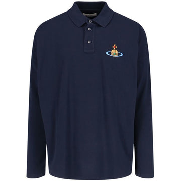 Vivienne Westwood Embroidered Logo Long Sleeve Polo T-Shirt Navy 2H01000L J0009 K410 153209166 [P]