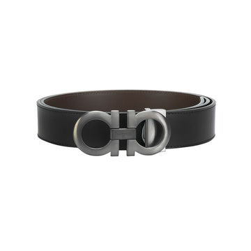 Salvatore Ferragamo Double Gancini Reversible Matte Belt Black Brown 67-5542 0464231 151630901 [P]