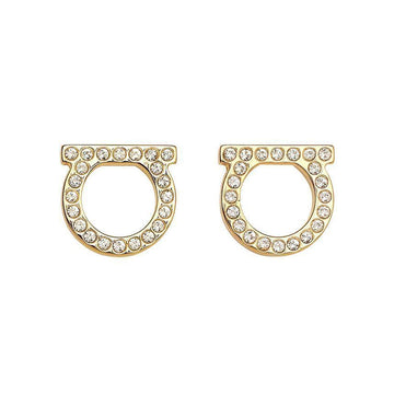 Salvatore Ferragamo Gancini Crystal Large Earrings Gold 151630887 [P]