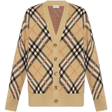 BURBERRY 25SS ヴィンテージチェックウールVネックカーディガン サンド 8093494 151198539 [P]