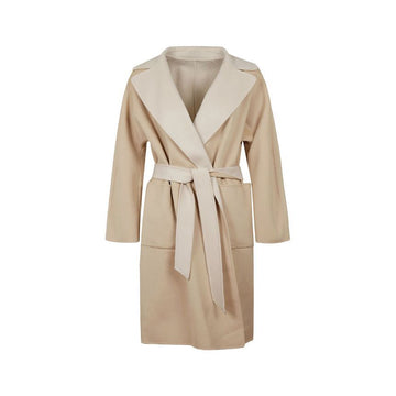 MaxMara RAIL Two-Tone Wool Belted Coat Beige 50160429 013 151008592 [P]
