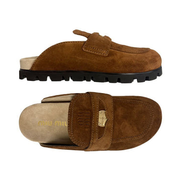 Miu Miu Embroidered Logo Suede Penny Mules Brown 5D058E 054 F0316 150726920 [P]