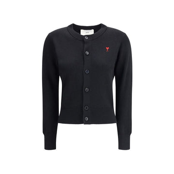 AMI Klein Herz Logo Damen Rundhals Strickjacke Schwarz FKC361 001 009 150551512 [P]