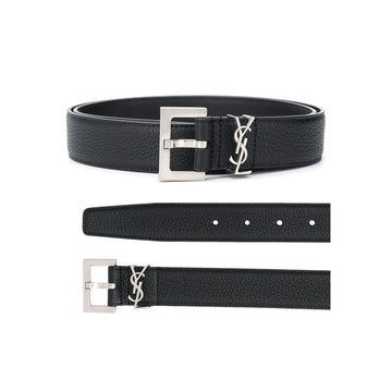 SAINT LAURENT 26SS モノグラム シルバー ロゴ グレイン ベルト ブラック 634440 DTI0E 1000 150552807 [P]