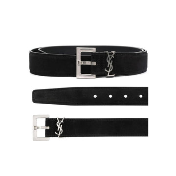 Saint Laurent Monogram Suede Logo Belt Black 634440 C0X0E 1000 150552802 [P]