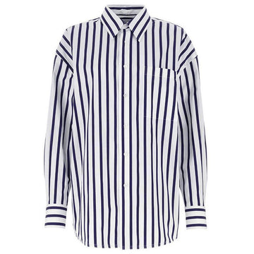 BOTTEGA VENETA ストライプオーバーフィットシャツホワイトネイビー 723033 V2L30 9066 150553002 [P]