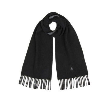 Polo Ralph Lauren Classic Wool Scarf with Pony Embroidery Black Gray 449959334 001 150391971 [P]