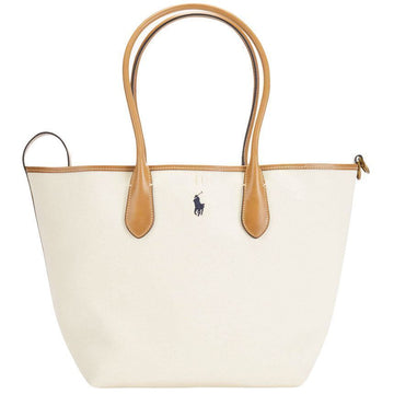 Polo Ralph Lauren Medium Tote Shoulder Bag with Pony Embroidery Canvas Natural Navy 428962165 001 150391935 [P]