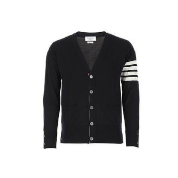 THOM BROWNE Klassische Merinowoll-Cardigan mit diagonaler Binde, Navy MKC002A Y1014 415 150342193 [P]