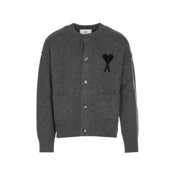 AMI Heart Logo Wool Cardigan Dark Gray UKC368 018 0504 150392861 [P]