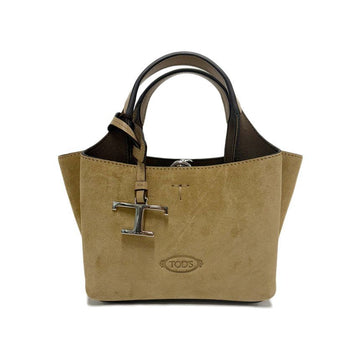 Tods Timeless Logo Micro Suede Tote Crossbody Bag Brown 150341544 [P]