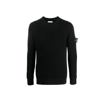 STONE ISLAND ストーン ワッペン クルーネック リブ ウール ニット ブラック 7715553C2 V0029 150263108 [P]