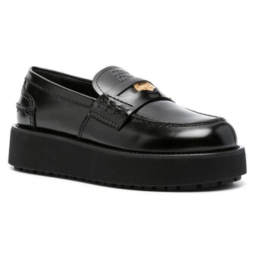 Miu Miu 25FW Logo Engraved Leather Loafer Black 5D175E 055 F0002 150067865 [P]