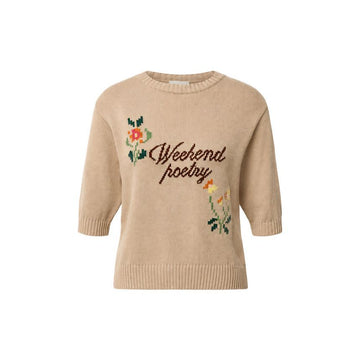 MAXMARA WKDFIACRE 刺繍 半袖 ニット ベージュ 2625366191 020 159257533 [P]