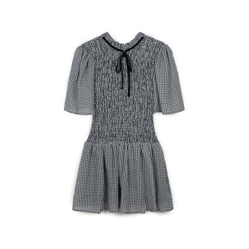 GANNI Damen Sheer Fluid Check Mini Smock Kleid Schwarz W0034-099 126807116 [P]