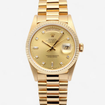 ROLEX デイデイト 36mm 男性 ゴールド ケース ウォッチ 18238 オリジナル ダイヤモンド シャンパンゴールド 1991年製 159274509 [P]