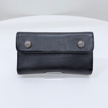 CHROME HEARTS クロスレザーウェーブロングウォレット ブラック 159275473 [P]