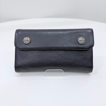 CHROME HEARTS クロスレザーウェイブ長財布 ブラック 159275477 [P]