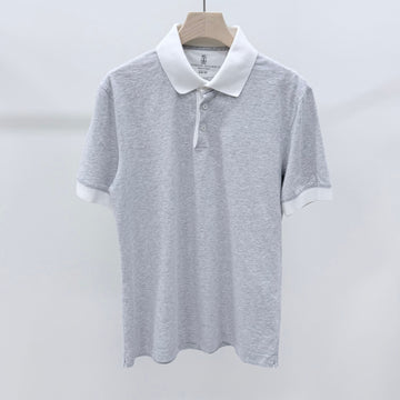 BRUNELLO CUCINELLI Kurzarm-Kragen-T-Shirt aus Baumwolle Grau 159275601 [P]