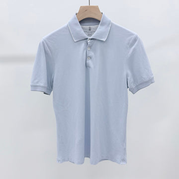 Brunello Cucinelli Cotton Short Sleeve Polo Light Blue 159275609 [P]