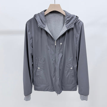 Brunello Cucinelli Reversible Hoodie Jacket Gray 159275638 [P]