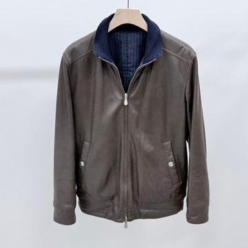 BRUNELLO CUCINELLI リバーシブルレザージャケットブラウンS 159275646 [P]
