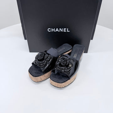 CHANEL Camellia Women's Mule Sandals Heels Black 36.5 159275899 [P]