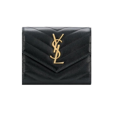 SAINT LAURENT 26SS ゴールドモノグラムフラップコイン財布 ブラック 403943 BOW01 1000 150726860 [P]