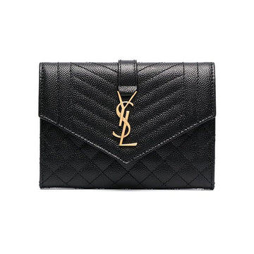 SAINT LAURENT 25FW ミックス マトラッセ モノグラム エンベロープ 中財布 ブラック 651026 BOW91 1000 150552855 [P]