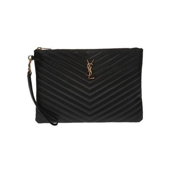 SAINT LAURENT 26SS ゴールド金具 モノグラム マトラッセ ニューミディアム クラッチバッグ ブラック 559193 CWU01 1000 150552814 [P]