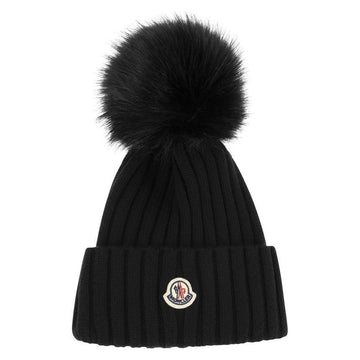 MONCLER モンクレール 24SS ロゴパッチ ファー付き ビーニー ブラック 3B000 13 A9327 999 76271526 [P]