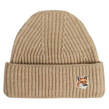 Maison Kitsune Fox Head Patch Wool Beanie Beige HU06149KT1022 P220 58896993 [P]