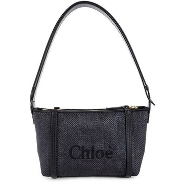 CHLOE Carry Logo Stickerei Rafia Schultertasche Schwarz CH25UP566P38 001 150477221 [P]