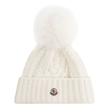 Moncler Logo Patch Cable Pompom Beanie White 3B000 18 M1127 002 44932046 [P]