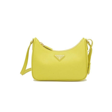 Prada Saffiano Triangle Logo Shoulder Hobo Bag Yellow 1BC204 NZV F0YN4 150342049 [P]