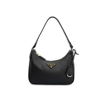 Prada Saffiano Triangle Logo Shoulder Hobo Bag Black 1BC204 NZV F0632 150342047 [P]