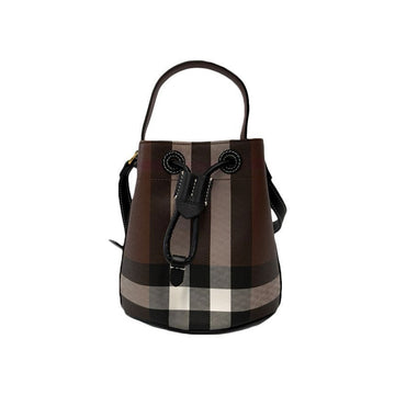 BURBERRY 26SS LL ジャイアントチェックドローストリングミニバケットバッグ ダークブラウン 8112238 150263248 [P]
