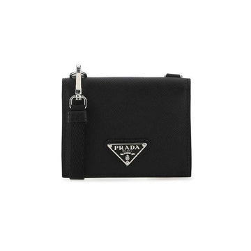 Prada 25FW Triangle Logo Saffiano Strap Coin Card Holder Black 2MR035 QHH F0002 150062710 [P]