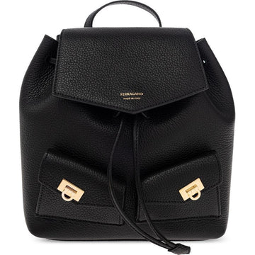 Salvatore Ferragamo 25FW Gold Logo Multi Pocket Mini Backpack Black 22-0941 0785886 150067976 [P]