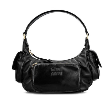 Miu Miu Embroidered Logo Nappa Pocket Shoulder Bag Black 152242188 [P]