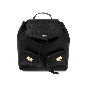 Salvatore Ferragamo Gold Logo Multi Pocket Mini Backpack Black 22-0941 0785886 152303305 [P]