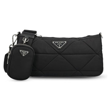 Prada Triangle Logo Tessuto Quilted Padding Shoulder Crossbody Bag Black 1BC237 RDJN F0002 141448189 [P]