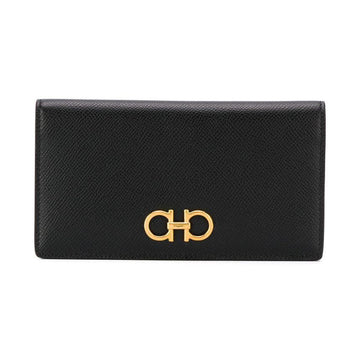 Salvatore Ferragamo Double Gancini Continental Long Wallet Black 22-D779 0726510 151008921 [P]