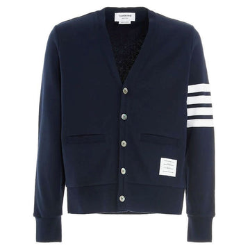 THOM BROWNE サイドストライプVネックコットンカーディガン ネイビー 415 118712185 [P]