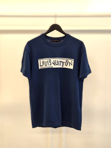 LOUIS VUITTON コットン クルーネック 半袖 シャツ ブルー 状態A 159298197 [P]