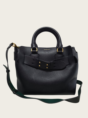 BURBERRY ブラック グリーン カーフスキン レザー ツートン トート ショルダー ベルトバッグ 159298275 [P]