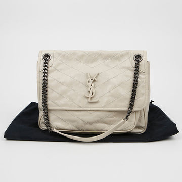 Saint Laurent Medium Cream Crinkled Quilted Leather Niki Chain Shoulder Bag 158796024 [P]
