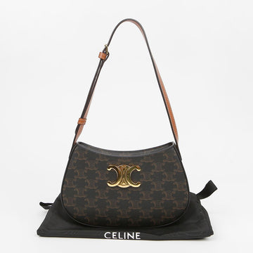 CELINE ミディアムティリーバッグトリオフェキャンバスショルダーバッグブラウンゴールド 158796492 [P]